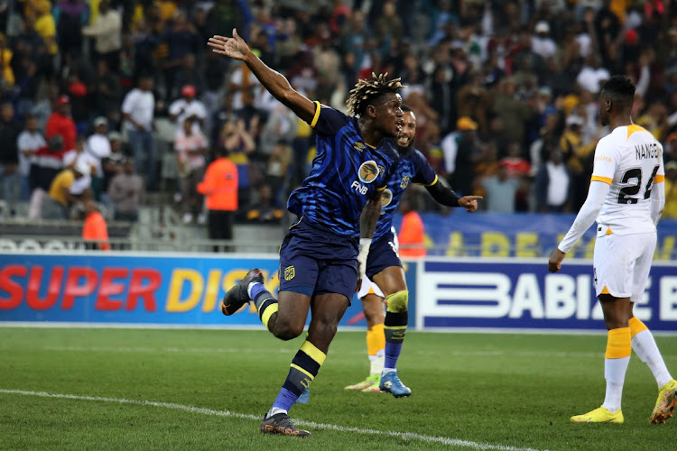 Nathan Fasika of Cape Town City celebrates a goal during the DStv Premiership match between Cape Town City FC and Kaizer Chiefs.