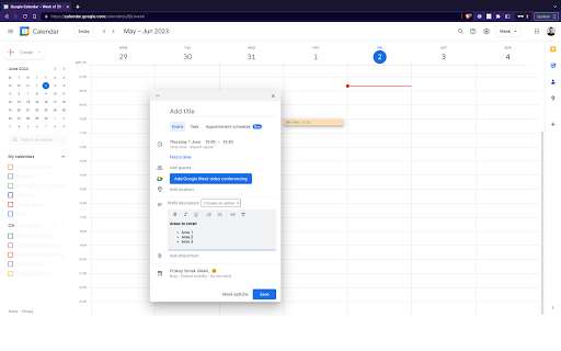 Google Calendar Description Prefiller