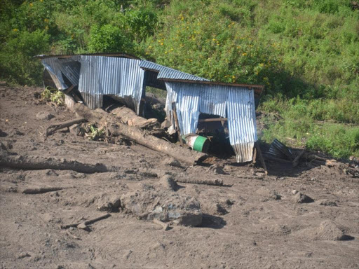 A file photo of a house destroyed by mudslides in Kerio Valley. /MATHEWS NDANYI
