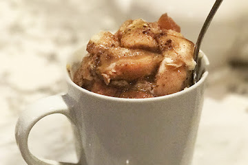 Two-Minute Bread Pudding in a Mug with Browned Butter Vanilla Sauce