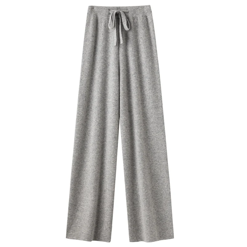 Pantalones anchos de lana pura, tiro medio, efecto adelgazante, casuales y cómodos, perfectos para un look elegante y relajado.