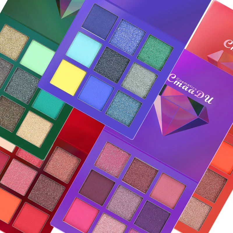 Paleta de sombras de olhos 9 cores Diamond Bright. Sombra de brilho intenso, para um olhar radiante e com efeito de alto brilho, destacando os olhos.