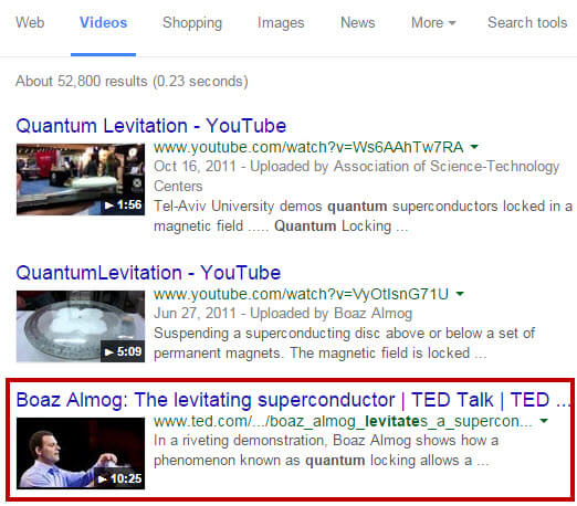 Video Rich Snippet on Quantum Levitation 