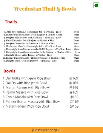 Weedustan Thalis & Bowls menu 