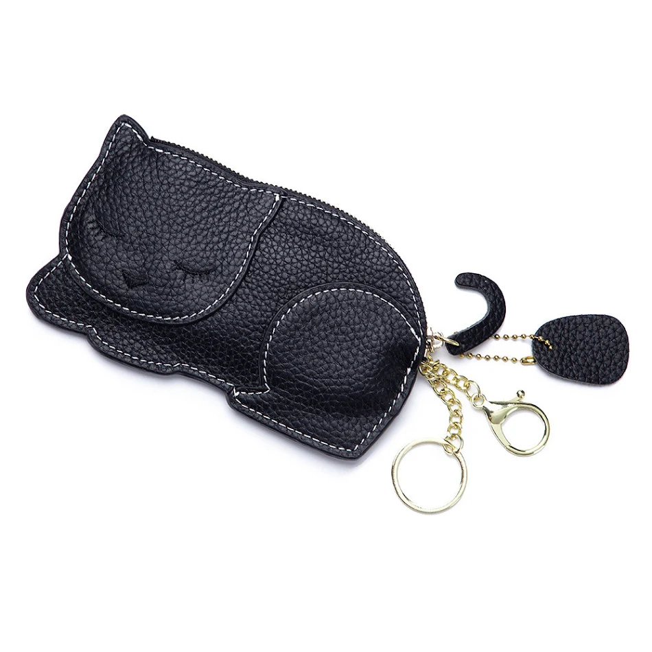 Katzen Ultra-dünne Münzbörse aus echtem Leder, Schlüsselanhänger für Trendsetter. Minimalistisches Design, ideal für Karten und Bargeld.