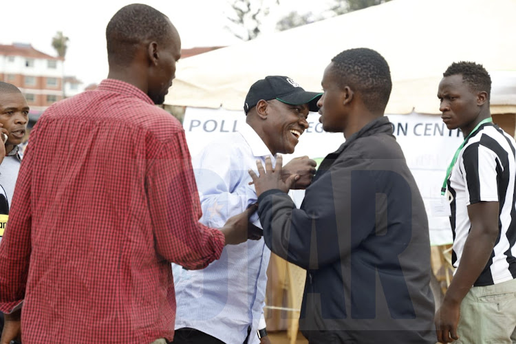 Former Kakamega senator Boni Khalwale after being confronted by ODM supporters at DC grounds./VICTOR IMBOTO