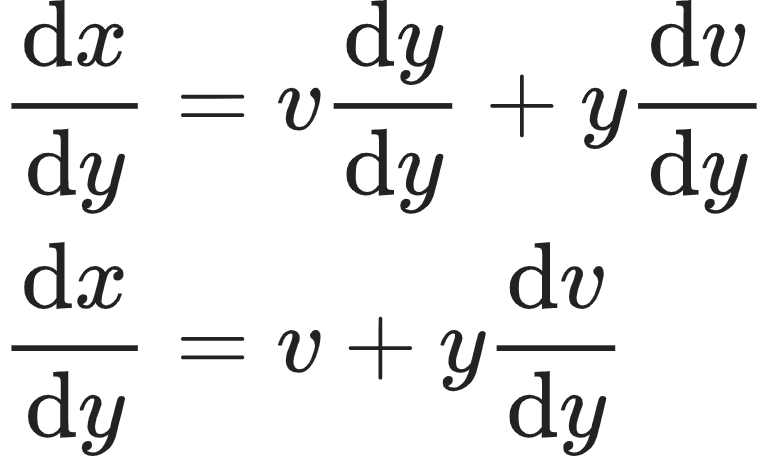 {"font":{"family":"Arial","color":"#222222","size":10},"type":"align*","code":"\\begin{align*}\n{\\diff{x}{y}}&={v\\diff{y}{y}+y\\diff{v}{y}}\\\\\n{\\diff{x}{y}}&={v+y\\diff{v}{y}}\t\n\\end{align*}","id":"7","ts":1603532117719,"cs":"2wp8NbxJI4RhH4qXQK/D2Q==","size":{"width":128,"height":76}}
