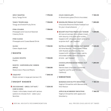 Social Knights menu 