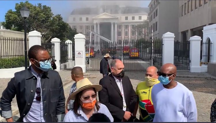 Public works minister Patricia de Lille gives an update on the fire at parliament in Cape Town on Sunday. Picture: SUPPLIED