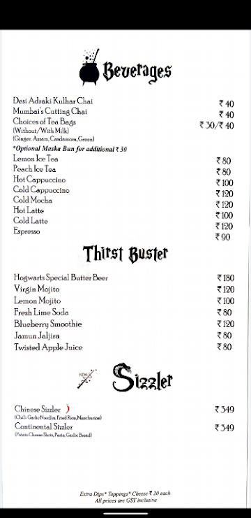 Wizard's Cafe menu 