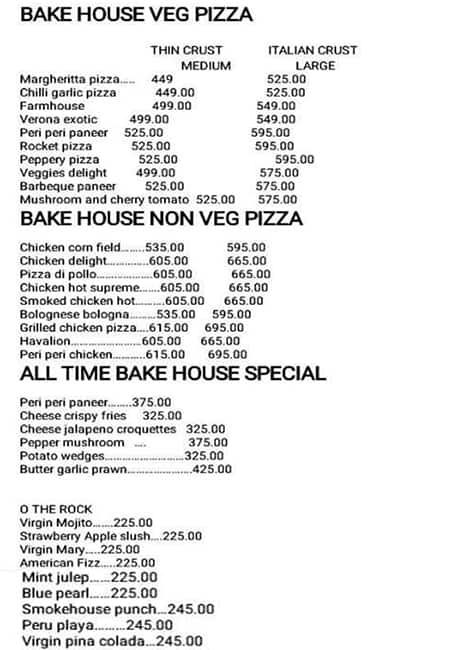 Italian Bakehouse menu 