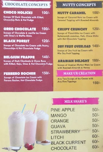 The Max Ice Cream menu 