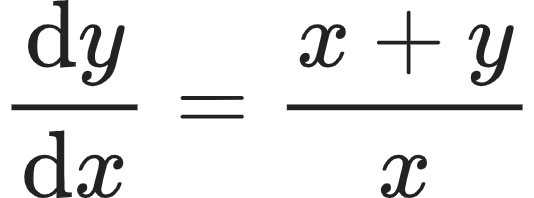 {"id":"2-1-1","type":"align*","font":{"color":"#222222","family":"Arial","size":10},"code":"\\begin{align*}\n{\\diff{y}{x}}&={\\frac{x+y}{x}}\t\n\\end{align*}","ts":1603968413276,"cs":"S7QcN/UL8sMkTNVxPv6a+g==","size":{"width":88,"height":32}}