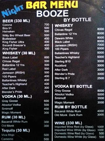 De Forbidden Lounge menu 