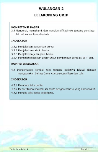 Buku Siswa Kelas 5 Bahasa Jawa Tantri Basa 2016