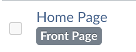 The page titled Home Page has a gray label below it that says Front Page.