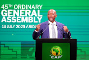 Confederation of African Football president Patrice Motsepe addresses Caf's 45th ordinary general assembly in Abidjan, Ivory Coast on July 12 2023.