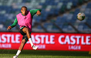 Lebogang Manyama during a Bafana Bafana training session at Moses Mabhida Stadium on September 03, 2017 in Durban, South Africa.