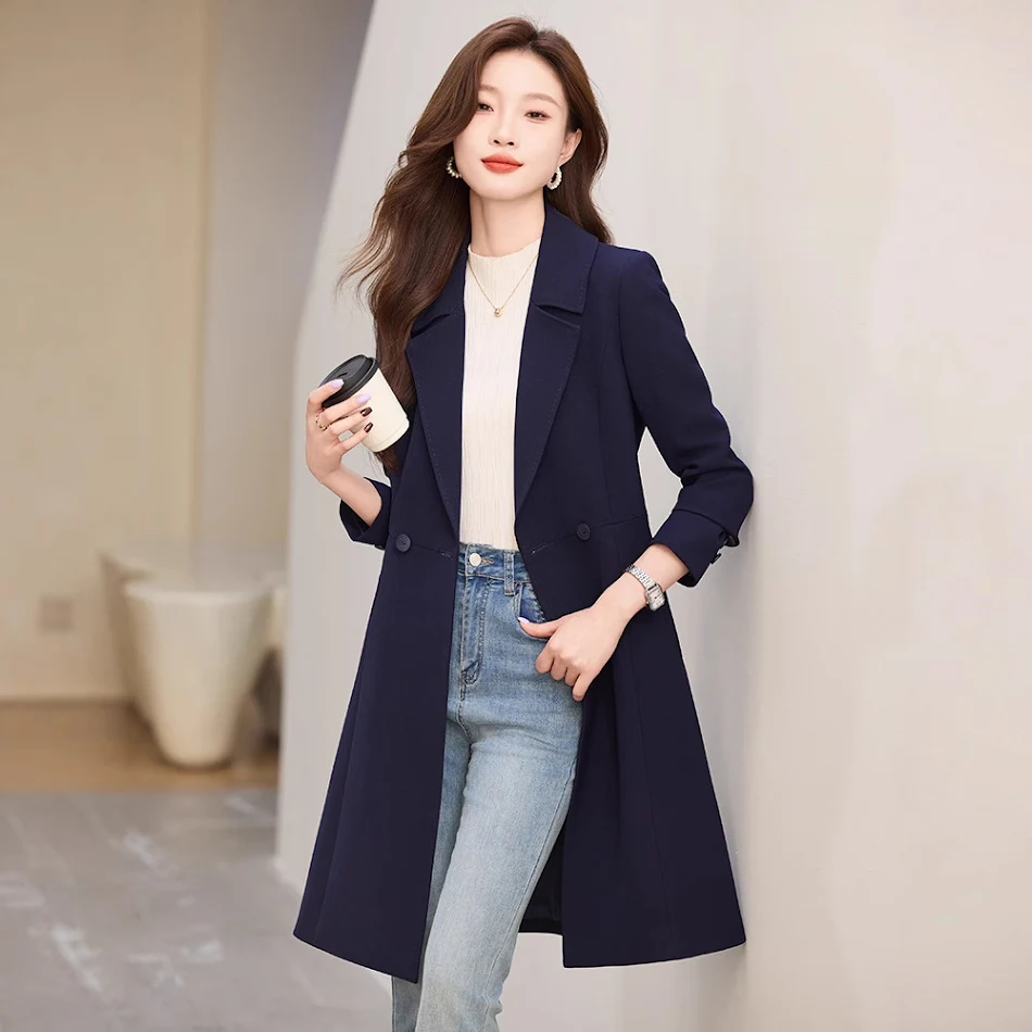 Trench Nero Donna Autunno Cappotto Lungo Elegante Giacca Ideale per Clima Fresco Design Classico e Versatile Perfetto Ogni Occasione