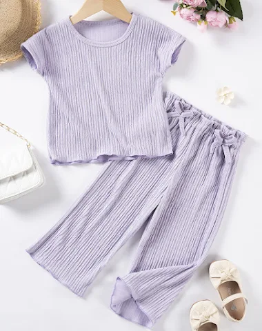 Meisjes casual outfit met effen kle - 2