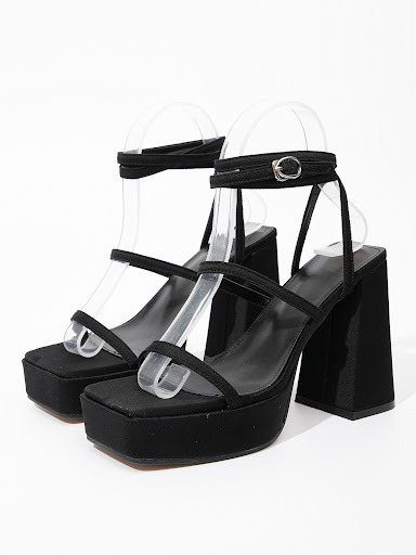 Title 5, Buckle-strap Block-heeled High-heel Sandals. St...