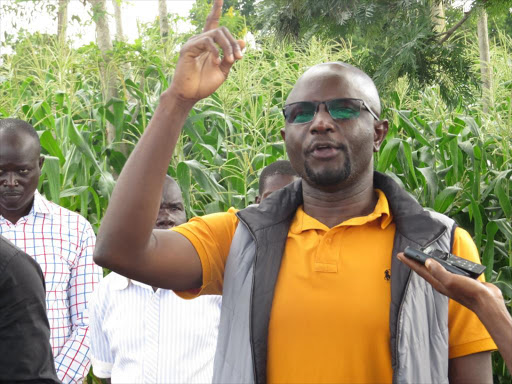 Alego Usonga MP Samuel Atandi addressing journalists in Siaya on Sunday. /Lameck Baraza