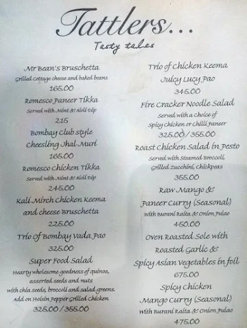 Tattlers menu 