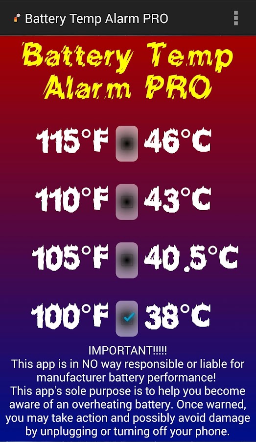Battery Temp Alarm PRO Screen 3