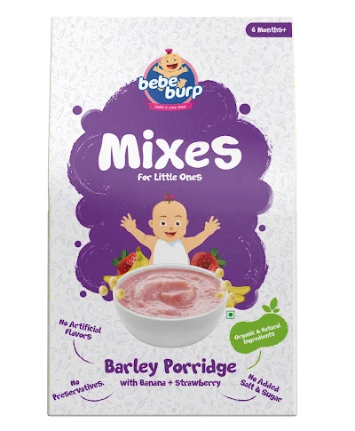 Bebe Burp Organic Baby Food Instant Mix Barley Porridge With Banana & Strawberry - 120 gm