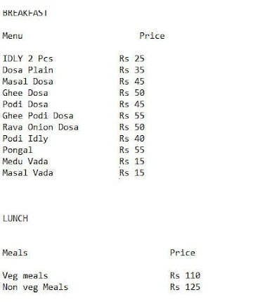 Pranavs Unavagam menu 