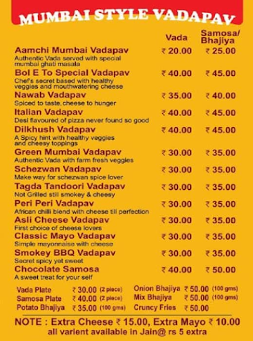 Bole To Vadapav menu 