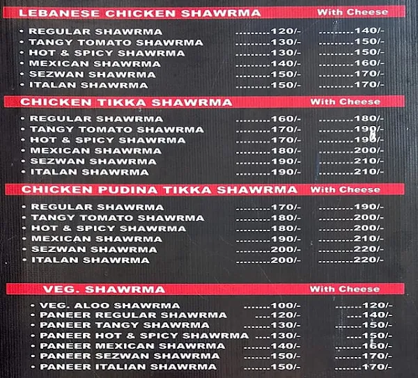 Al Shawarma menu 