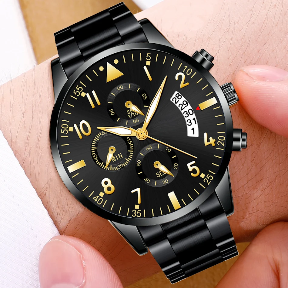 Herenhorloge van roestvrij staal met lichtgevende wijzers. Elegant design en uitstekende zichtbaarheid in het donker. Een must-have voor de moderne man.