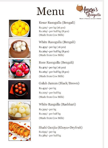 Amera's Rasogulla menu 