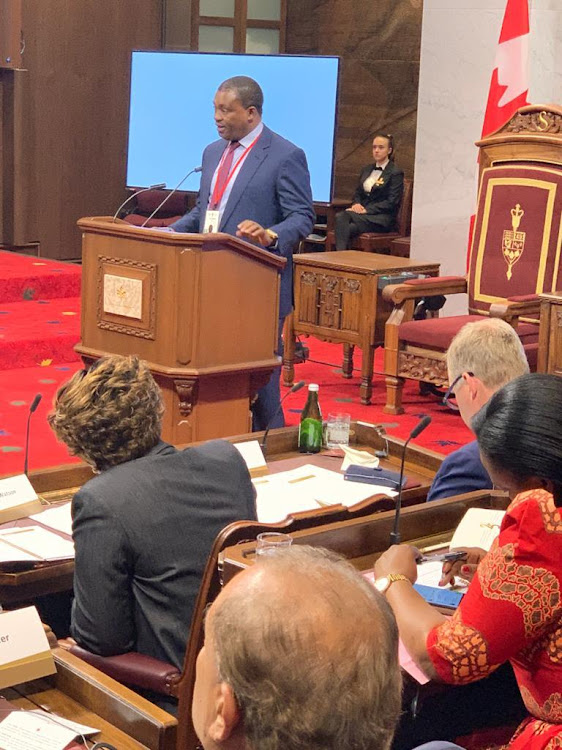 National Assembly Speaker Justin Muturi during the opening ceremony of the 25th Conference of Speakers and Presiding Officers of the Commonwealth (CSPOC) in Ottawa, Canada