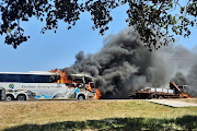 A truck and bus were set alight on the R22 between Hluhluwe and Mbazwana in KwaZulu-Natal on Tuesday.