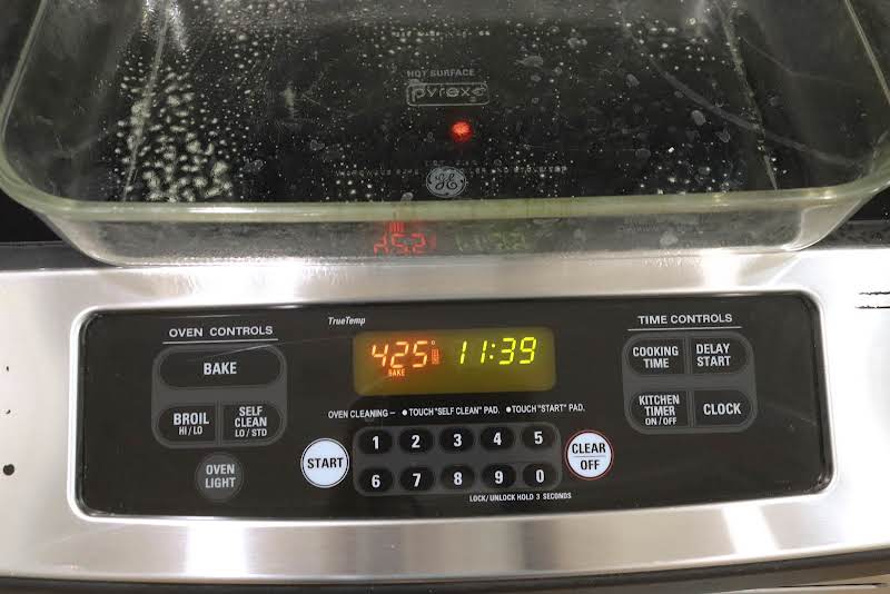 Prepping Baking Dish While Oven Preheats.