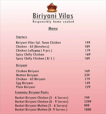 Biriyani Vilas menu 