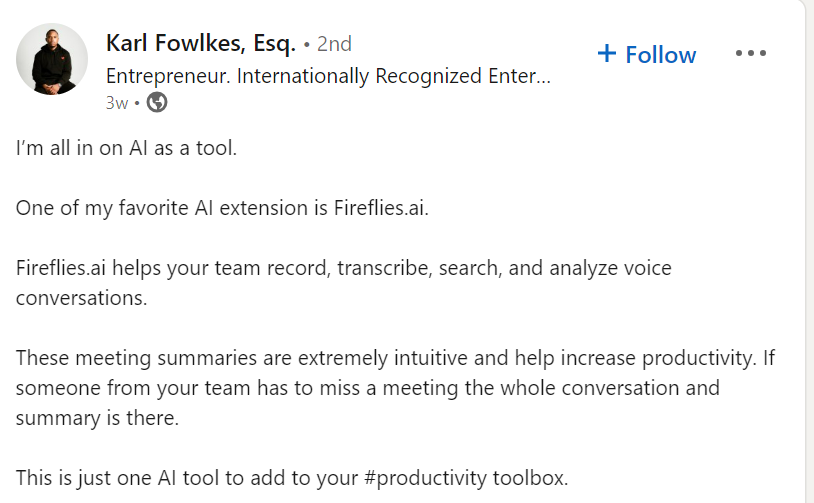 Customer reviews on Fireflies’ AI-generated summary