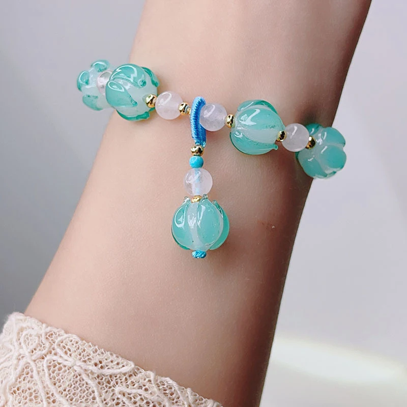 Title 6, Bracelet lotus en verre violet Cadeau artisanal...