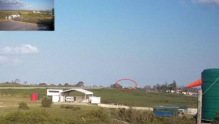 A still from a Plettenberg Bay Aerodrome close-circuit TV camera shows Stewart Lithgow's motorised glider shortly before it hit the ground on December 2 2019.