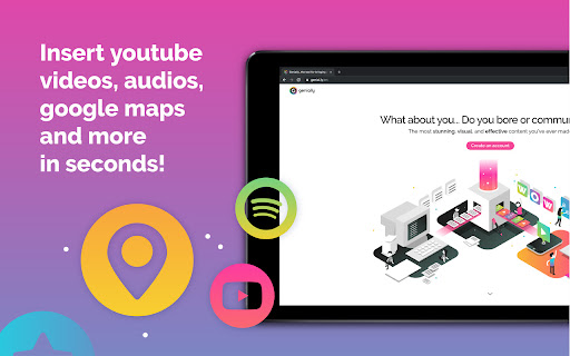 Insert youtube videos, audios, google maps and more seconds! 