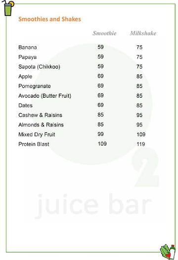 O2 Juice Bar menu 