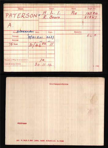 Alexander  Paterson Medal Index Card