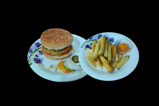 Aloo Tikki Burger With French Fries