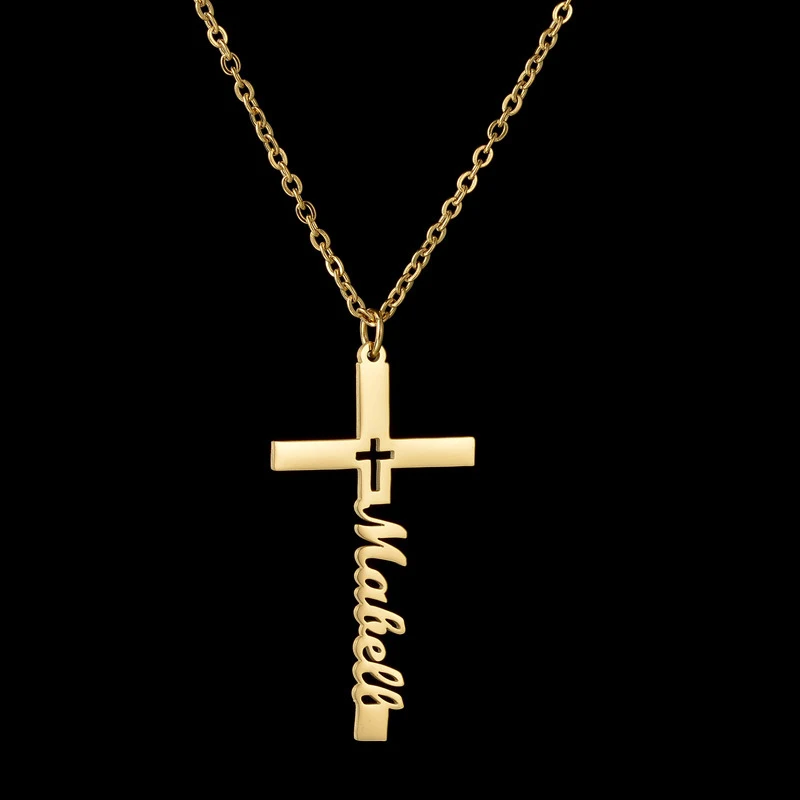 Niche Design Kruis Ketting RVS Clavicle Ketting Engelse Naam Elegante Sieraden Cadeau Perfecte Mode Accessoire