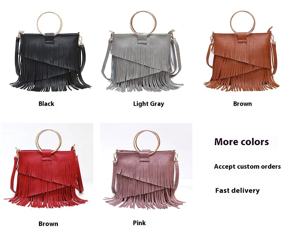Sac à pompons irréguliers Iron, portable et tendance. Un nouveau sac fashion pour femmes, parfait pour transporter vos essentiels avec élégance et confort.