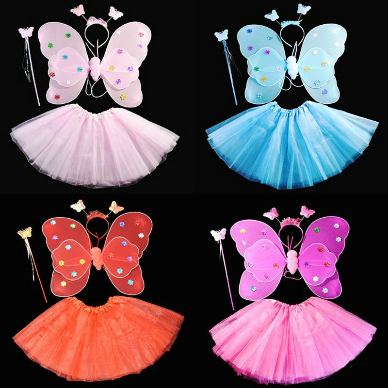 Costume enfant Ailes d'ange Papillon Jupe Baguette magique. Parfait pour spectacles et jeux de fées. Ensemble complet pour un plaisir enchanté.