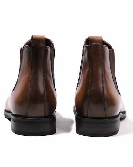 Men's Brown Dress Boots Pointed Toe Slip-On Fashion Handm... - 1