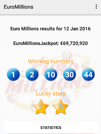 Android application EuroMillion screenshort